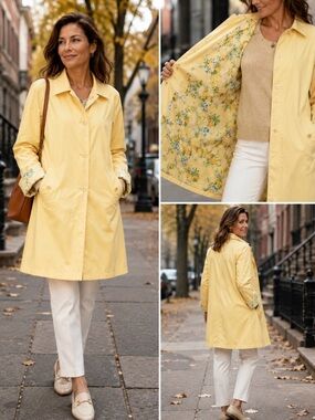 Andrea Viccaro Vintage Women Sz L Floral Reversable Yellow Jacket